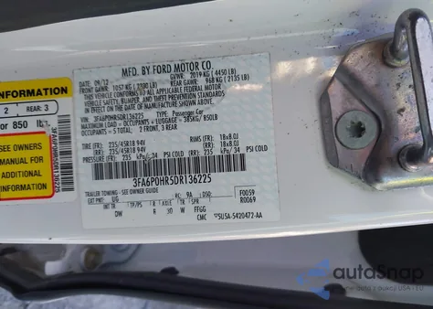 2013 Ford Fusion Se из США, поврежденный, VIN 3FA6P0HR5DR136225